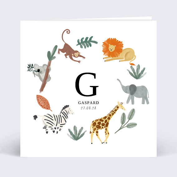 Faire part naissance Couronne jungle Recto