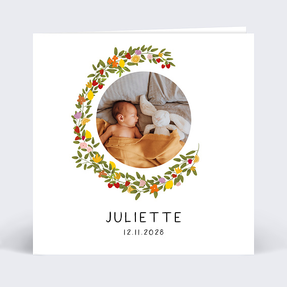 Faire part naissance Couronne fruitée Recto