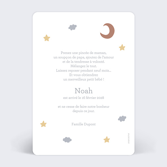 Faire part naissance Mobile Nuage Verso