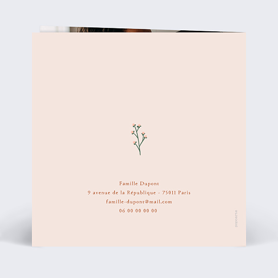 Faire part naissance Couronne de Fleurs II Verso