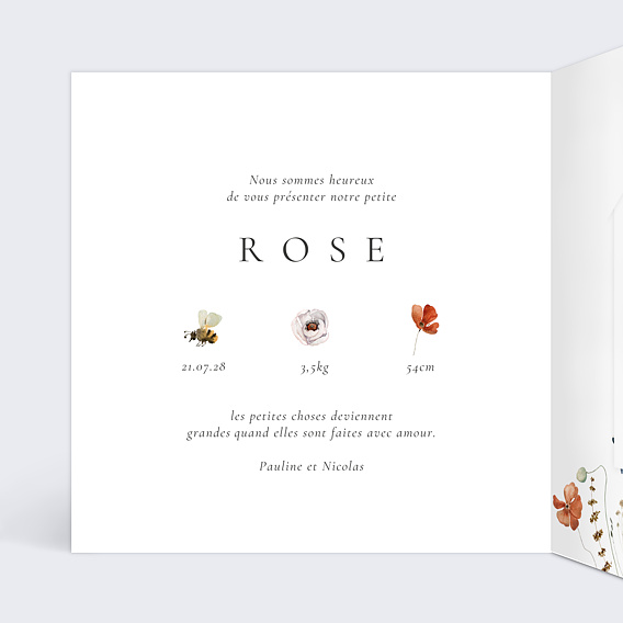 Faire part naissance Fleurs de champs avec graines Intérieur Gauche