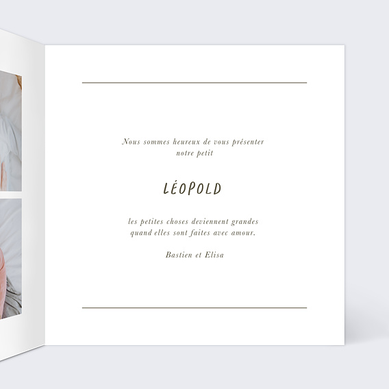 Faire part naissance Certificat Kraft Intérieur Droit