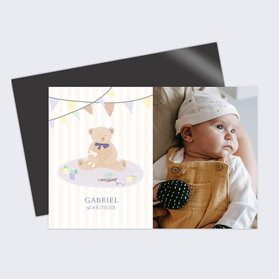 Faire part naissance Petit ourson rayé