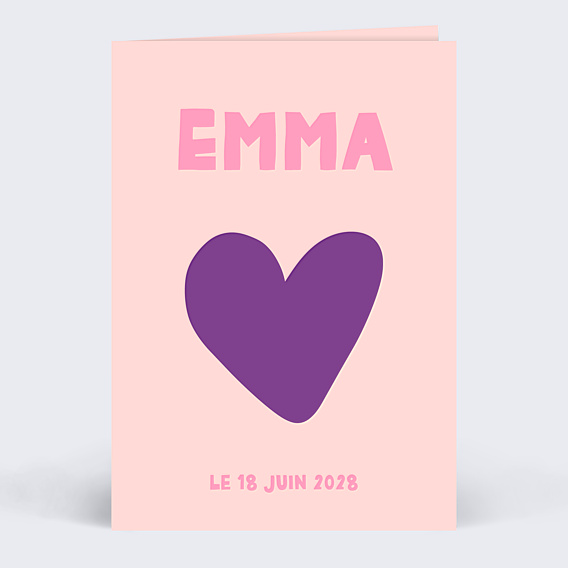 Faire part naissance Cœur iconique violet
