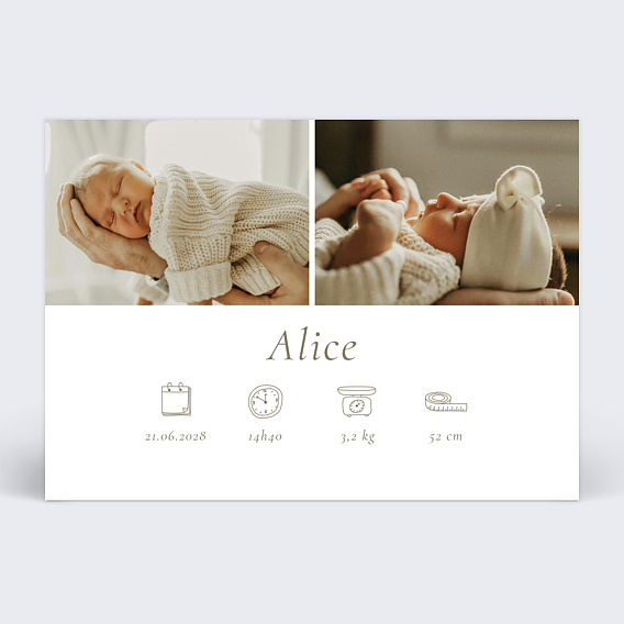 Faire part naissance Multiphoto Élégant paysage Recto