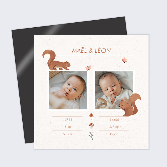 Faire part naissance Jumeaux forêt