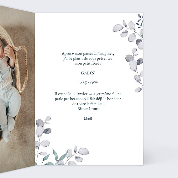 Faire part naissance Hiver aquarelle Intérieur Droit