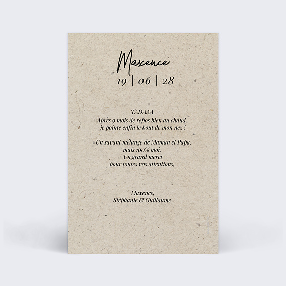 Faire part naissance Esprit Chiné IV Verso