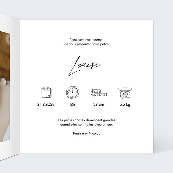 Faire part naissance Petit trésor Intérieur Droit