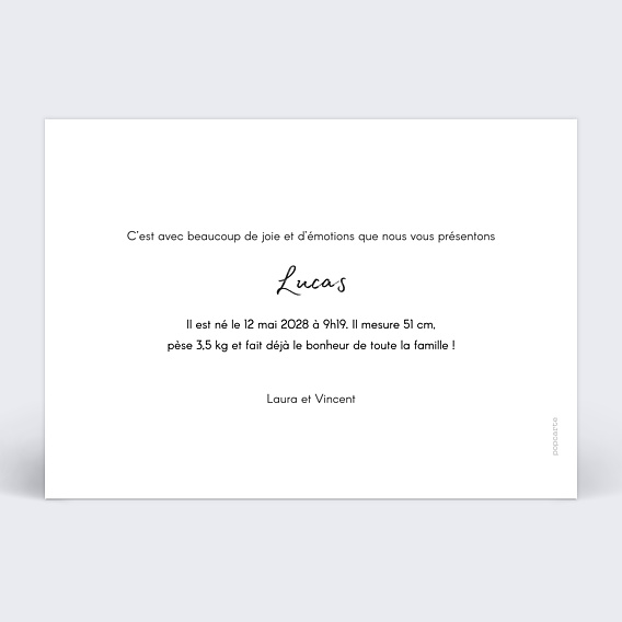 Faire part naissance Charme Classique Verso