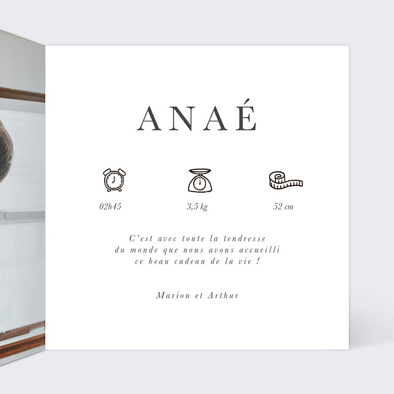 Faire part naissance Lettrine sauvage Intérieur Droit