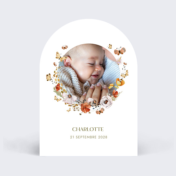 Faire-part Naissance Papillon et Fleurs