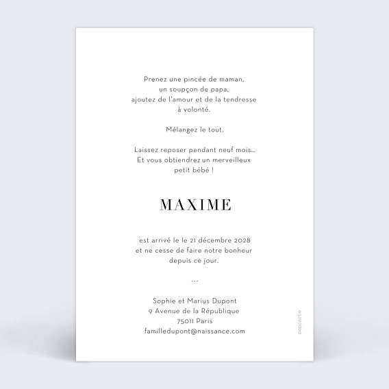 Faire part naissance Constellation Verso