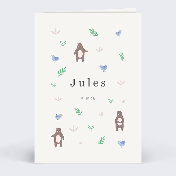 Faire part naissance Animaux pattern Recto