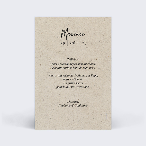 Faire part naissance Esprit Chiné Verso