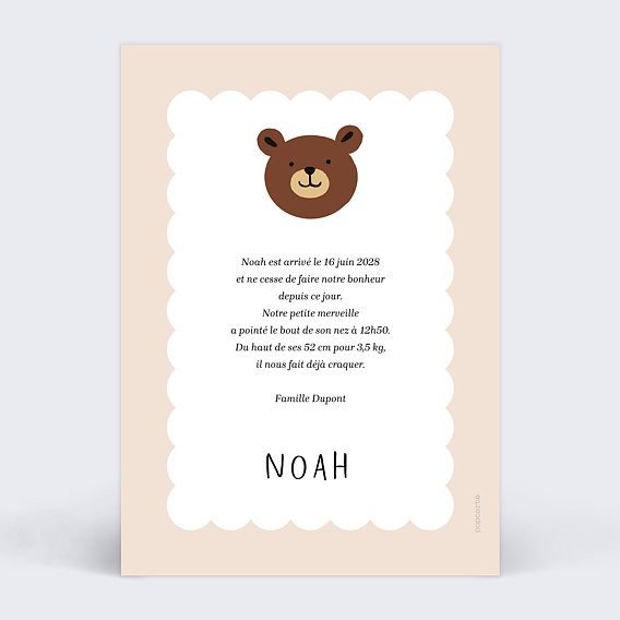 Faire part naissance Ours original Verso