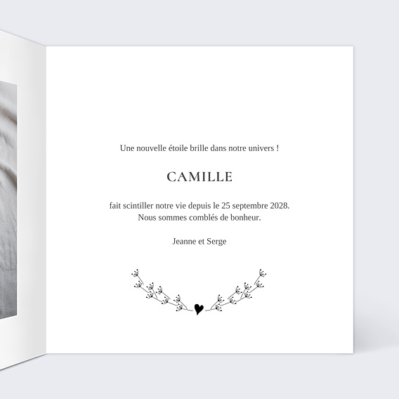 Faire-part Naissance Coeur Bucolique simple