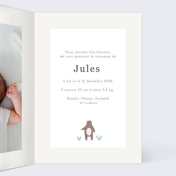 Faire part naissance Animaux pattern Intérieur Droit