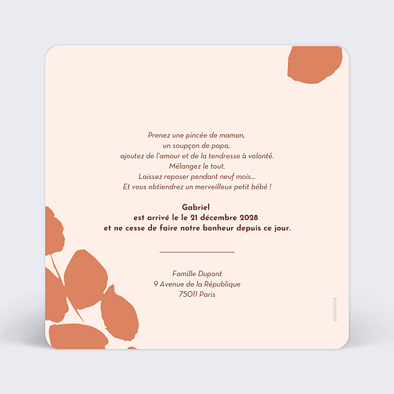 Faire part naissance Aurora Verso