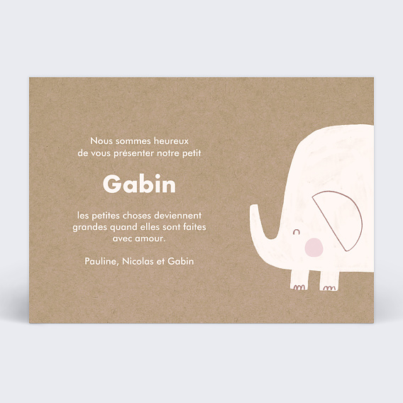 Faire part naissance Certificat Éléphant Verso