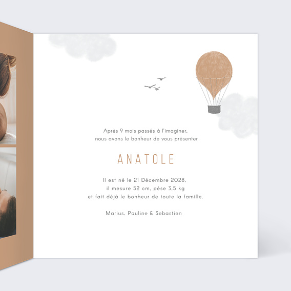 Faire part naissance Petit Aviateur Intérieur Droit