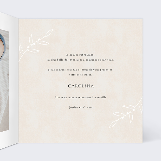 Faire-part Naissance Petits Vêtements Fille Intérieur Droit