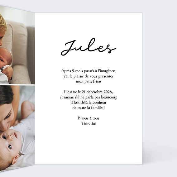Faire part naissance Mon petit frère Intérieur Droit