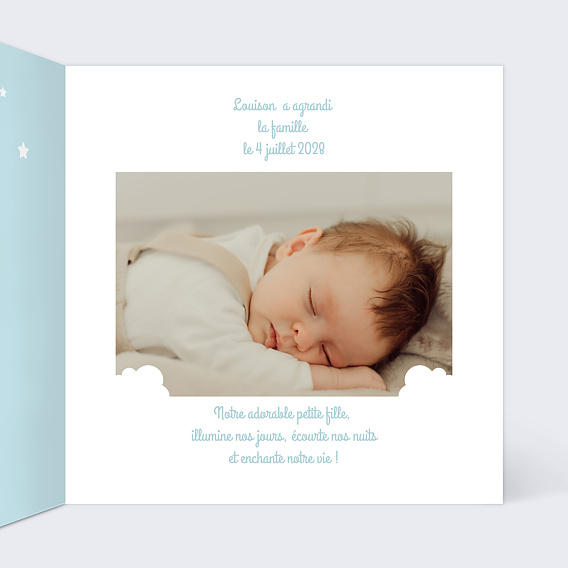 Faire part naissance Découpe nuage Intérieur Droit