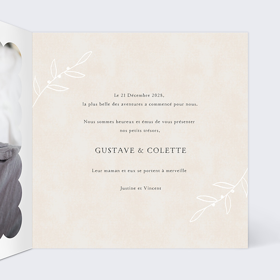 Faire part naissance Petits Vêtements Jumeaux Intérieur Droit