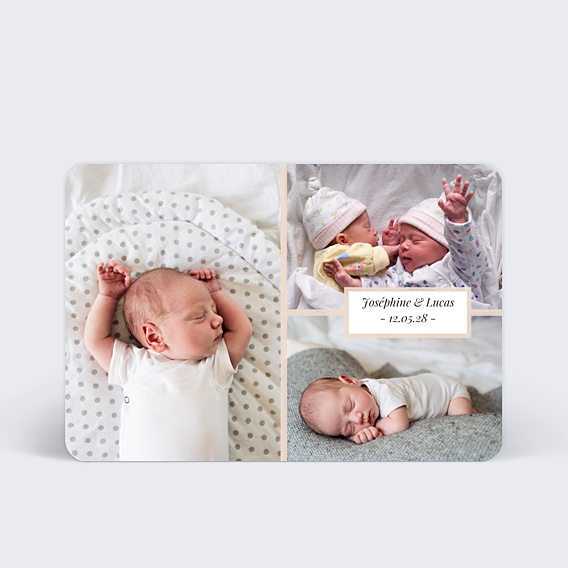 Faire-part Naissance Etiquette Poudrée Jumeaux