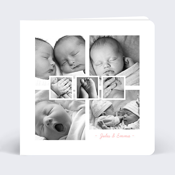 Faire part naissance Multi-photos Jumeaux
