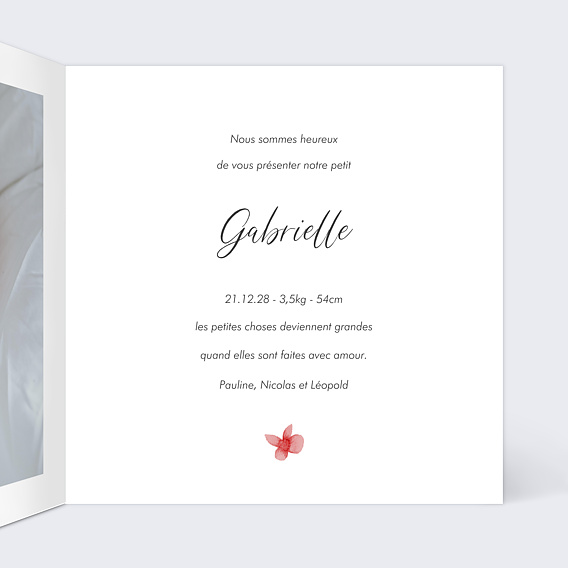 Faire part naissance Printemps fleurie Intérieur Droit