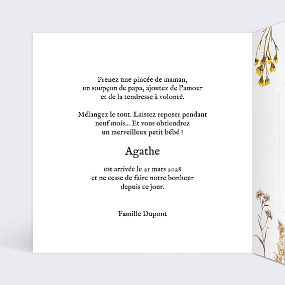 Faire-part Naissance Bouquet Sauvage Graines