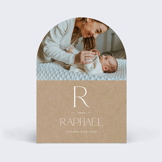 Faire part naissance Lettrine Kraft