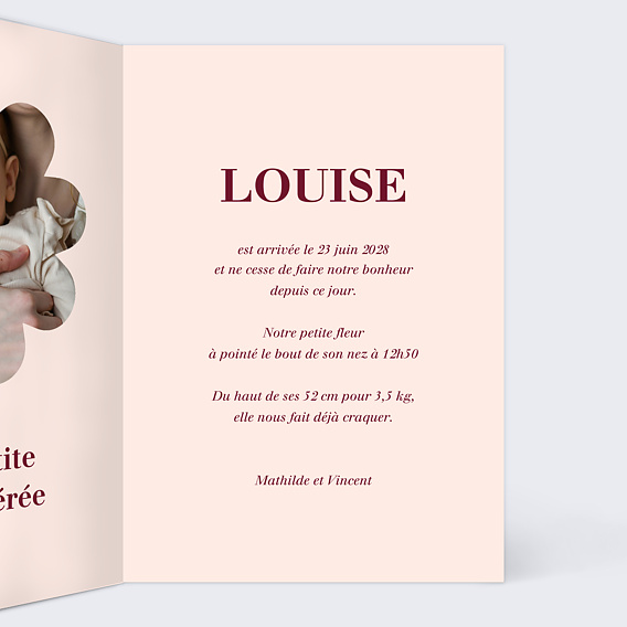 Faire part naissance Fleurs wavy photo Intérieur Droit