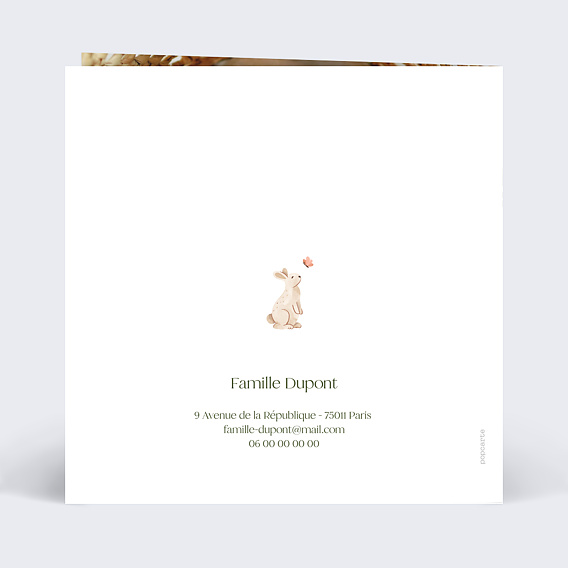 Faire part naissance Lettrine Foret Verso