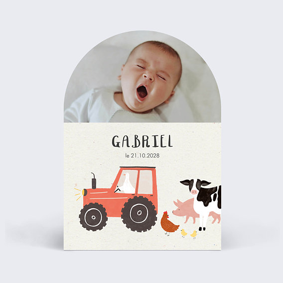 Faire part naissance Tracteur à la ferme