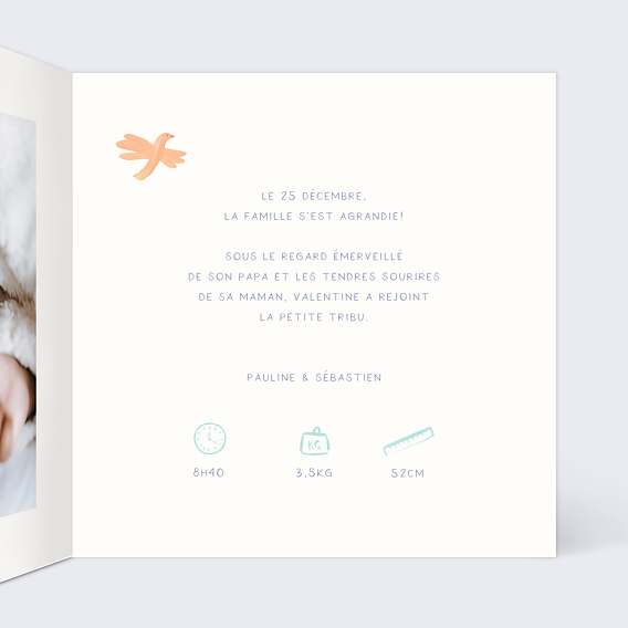 Faire part naissance Jolie Nature Intérieur Droit