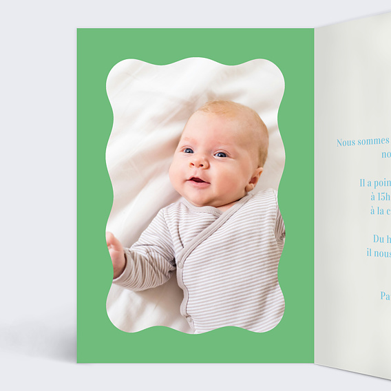 Faire part naissance Cœur iconique vert Intérieur Gauche