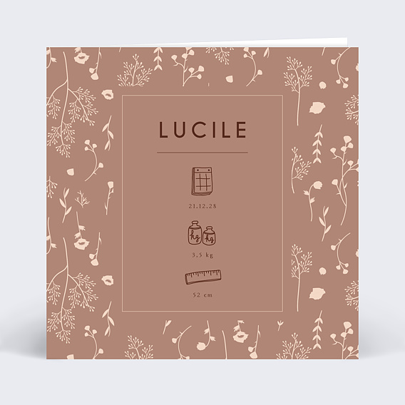 Faire part naissance Motif fleurs et teracotta Recto
