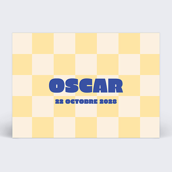 Faire-part Naissance Baby damier jaune beurre