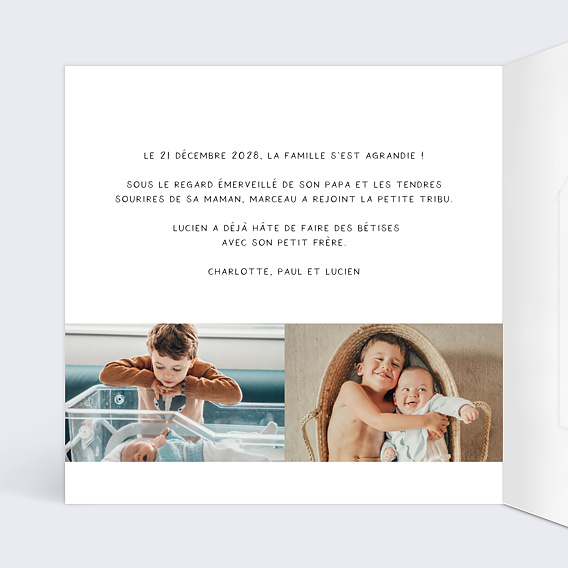 Faire part naissance Bébé d'amour Graines Intérieur Gauche
