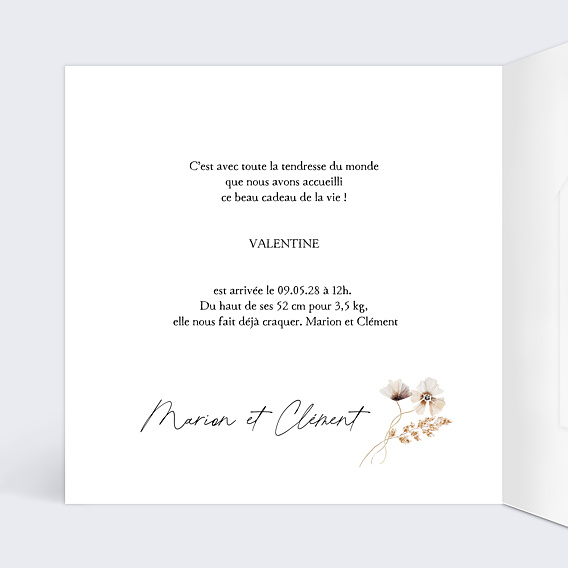 Faire part naissance Jardin sauvage avec graines Intérieur Gauche