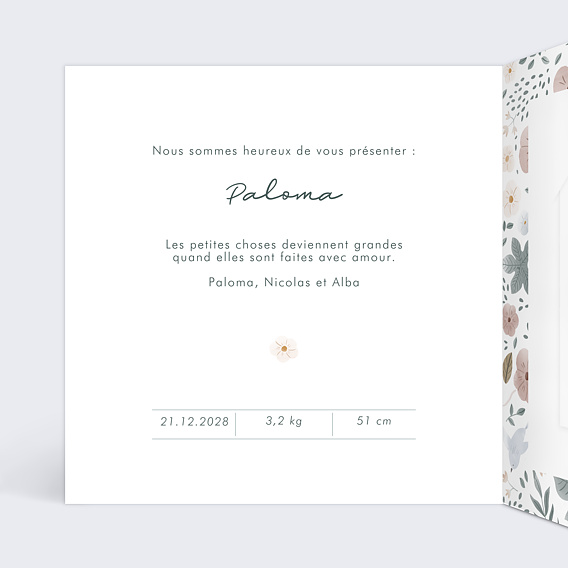 Faire part naissance Magnolia Polaroid Graines Intérieur Gauche