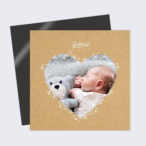 Faire part naissance Coeur Fleuri