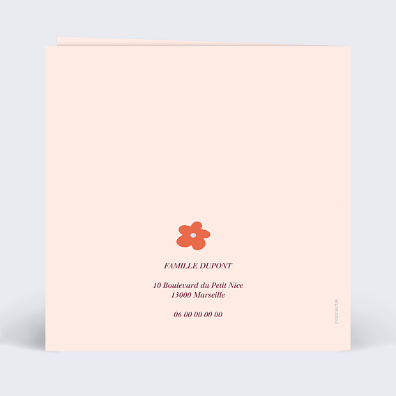 Faire part naissance Fleurs wavy Verso