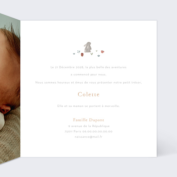 Faire part naissance Printemps Etiquette Intérieur Droit