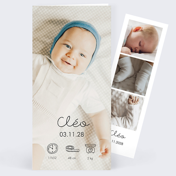 Faire-part Naissance Certificat Vertical Noir