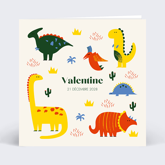 Faire part naissance Dinosaures Mignons Recto