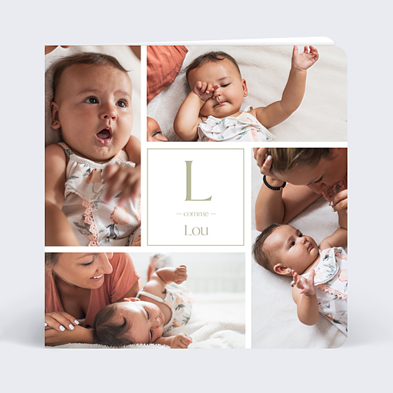 Faire-part Naissance Lettrine Multiphoto